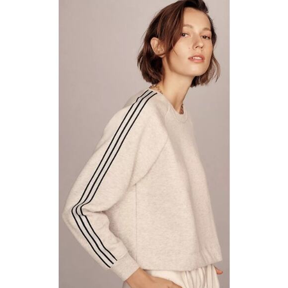 Maeve by Anthropologie Sporty Stripe Crewneck Sweatshirt Light Grey Womens Large - Picture 1 of 7